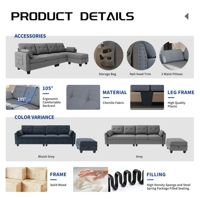 flexible Hopefully To seek refuge HONBAY Reversible Sectional Sofa for Living Room L-Shape Couch 4-seat Sofas  Sectional for Apartment - Walmart.com