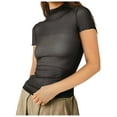 thumbnail image 1 of Top de manga corta de malla para mujer - Blusa transparente con cuello alto y bordado de lunares - Camiseta versátil informal/de fiesta - Tallas S-XL, 1 of 5