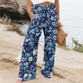 thumbnail image 2 of Women's Palazzo Pants Floral Printed Straight Wide Leg Slacks Elastic Waist Dressy Casual Pants with Pockets (XL, Multicolor 15), 2 of 5