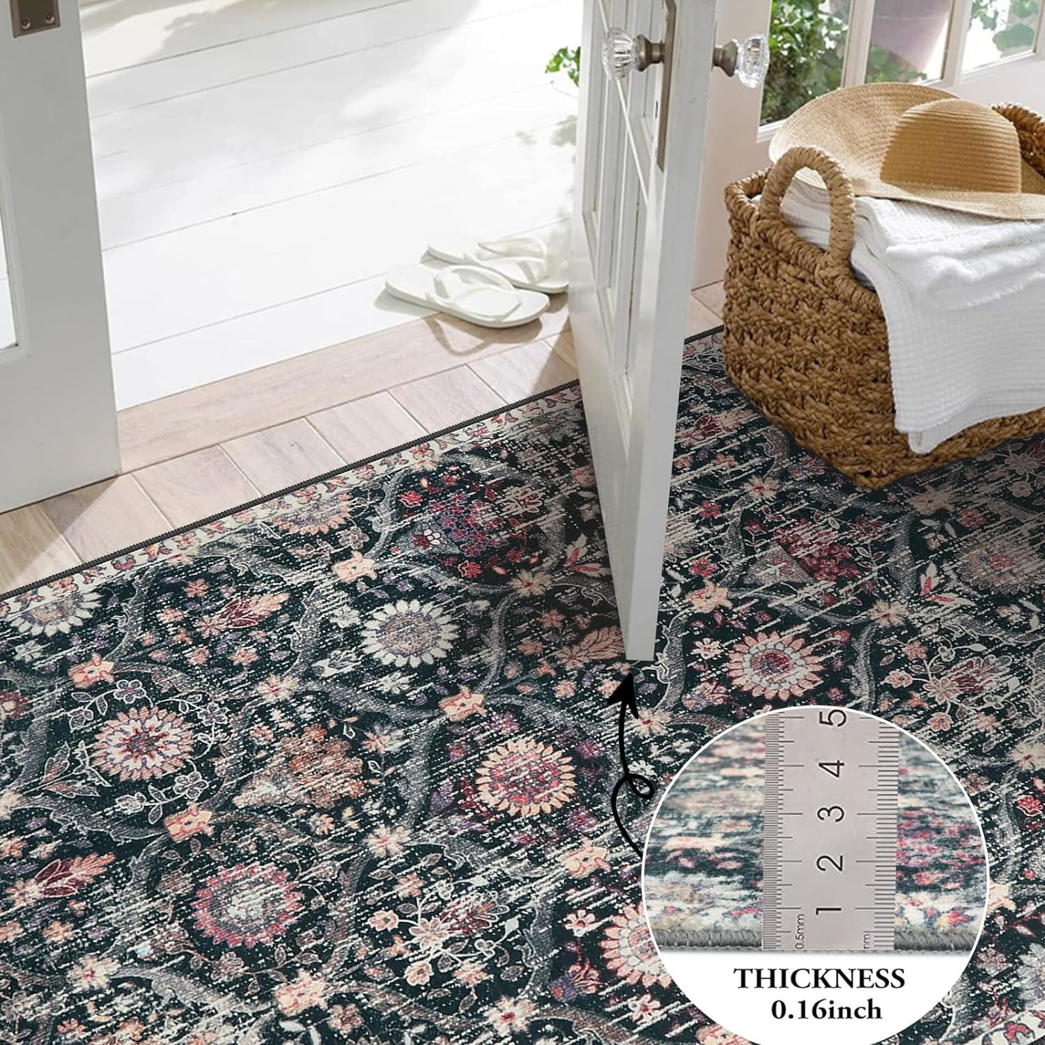 Moynesa 2'x3' Moroccan Trellis Area Rug, 2x3ft Entry Rug Non-Slip Washable Indoor Door Mat, Small Oriental Accent Throw Rug for Bedroom Kitchen Entryway Bathroom Black