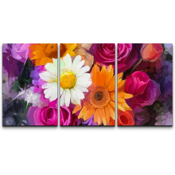 wall26 Canvas Print Wall Art Set Close Up Still Life Roses & Daisies Nature Wilderness Photography Realism Rustic Scenic Colorful Landscape for Living Room, Bedroom, Office - 24"x36"x3