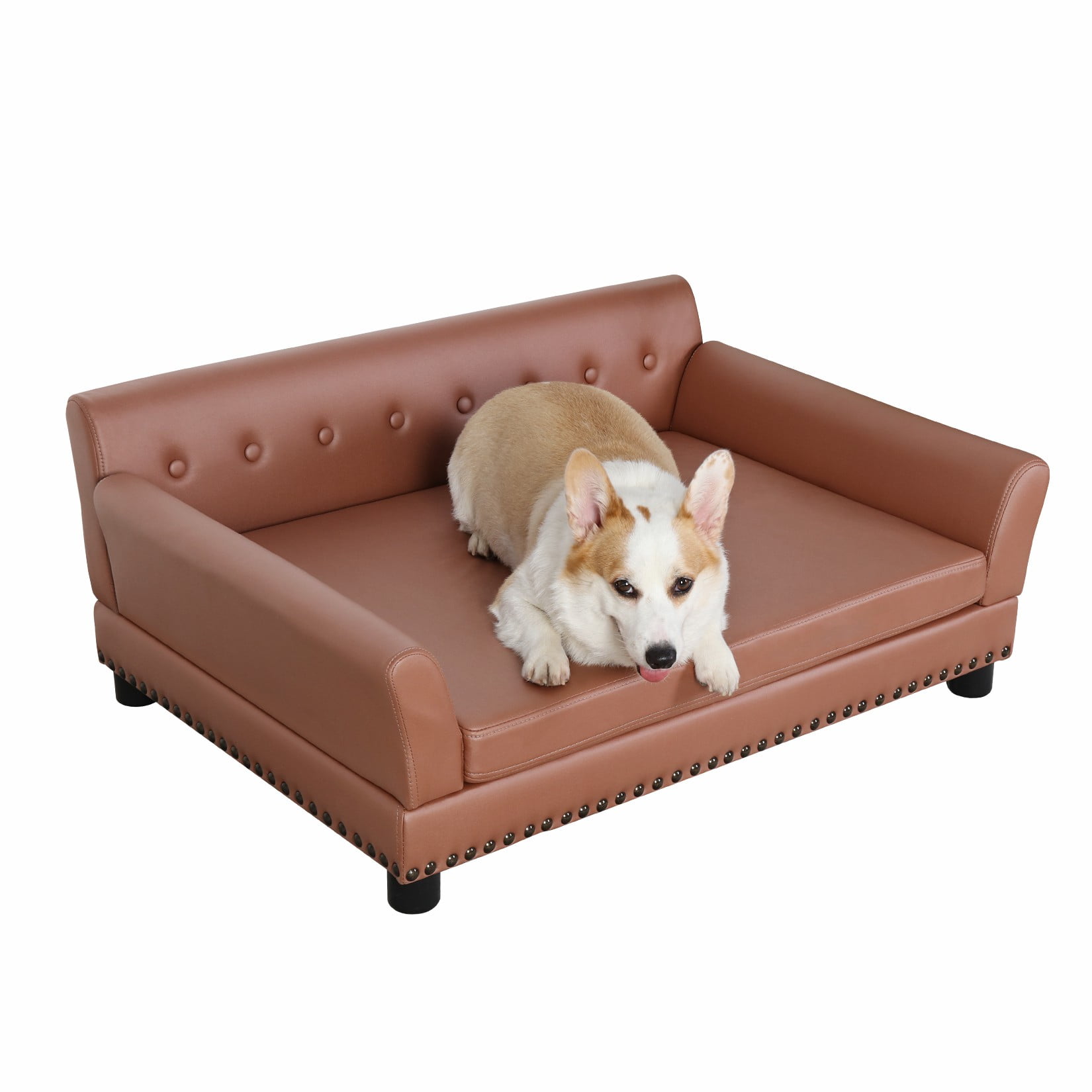 BingoPaw Rectangle Pet Couch Chair Sofa Dog Bed, Large, Brown, 42-in.