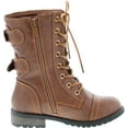 thumbnail image 6 of Link Mango79K Tan Childrens Girls Mid Calf Quilted Back Buckle Lace Up Combat Boots, Tan, 1, 6 of 7