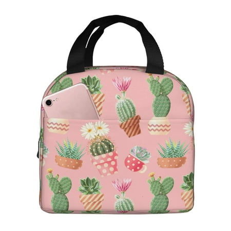 Insulated Lunch Bag for Women Men - colorful Cactus potted plant Leakproof Cooler Lunch Box for Women Men  Lunch Tote Bags for Work School Picnic Travel