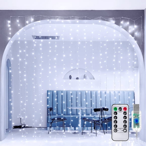 Luces de cortina Ollny Christmas, 300 LED, 3 x 3 m, para exteriores, color blanco