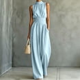 thumbnail image 2 of Women's Sleeveless Neck Wide Leg Jumpsuit Summer Casual Flowy Long Pant Solid Piece Blue XXL, 2 of 5