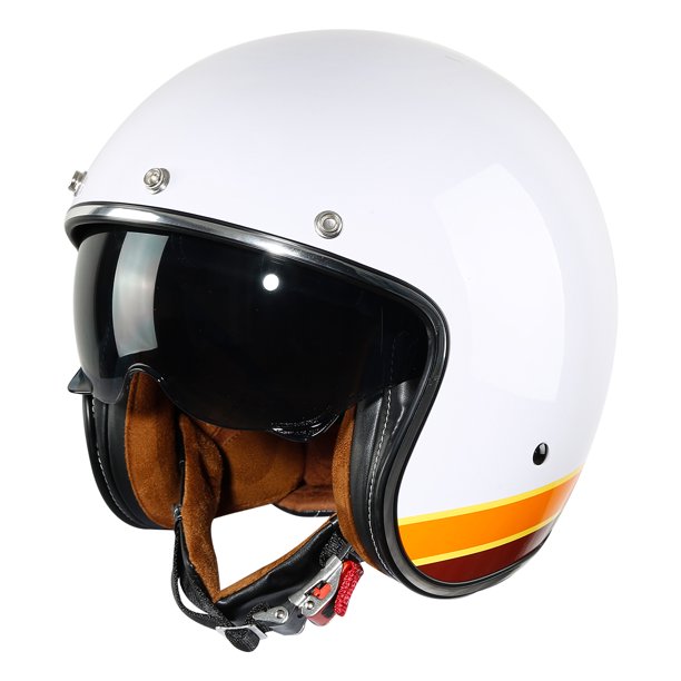 Tcmt 3 4 Open Face Motorcycle Scooter Helmet With Sun Visor Retro Style Cafe Racer Dot Gloss White Xxl Size Walmart Com Walmart Com