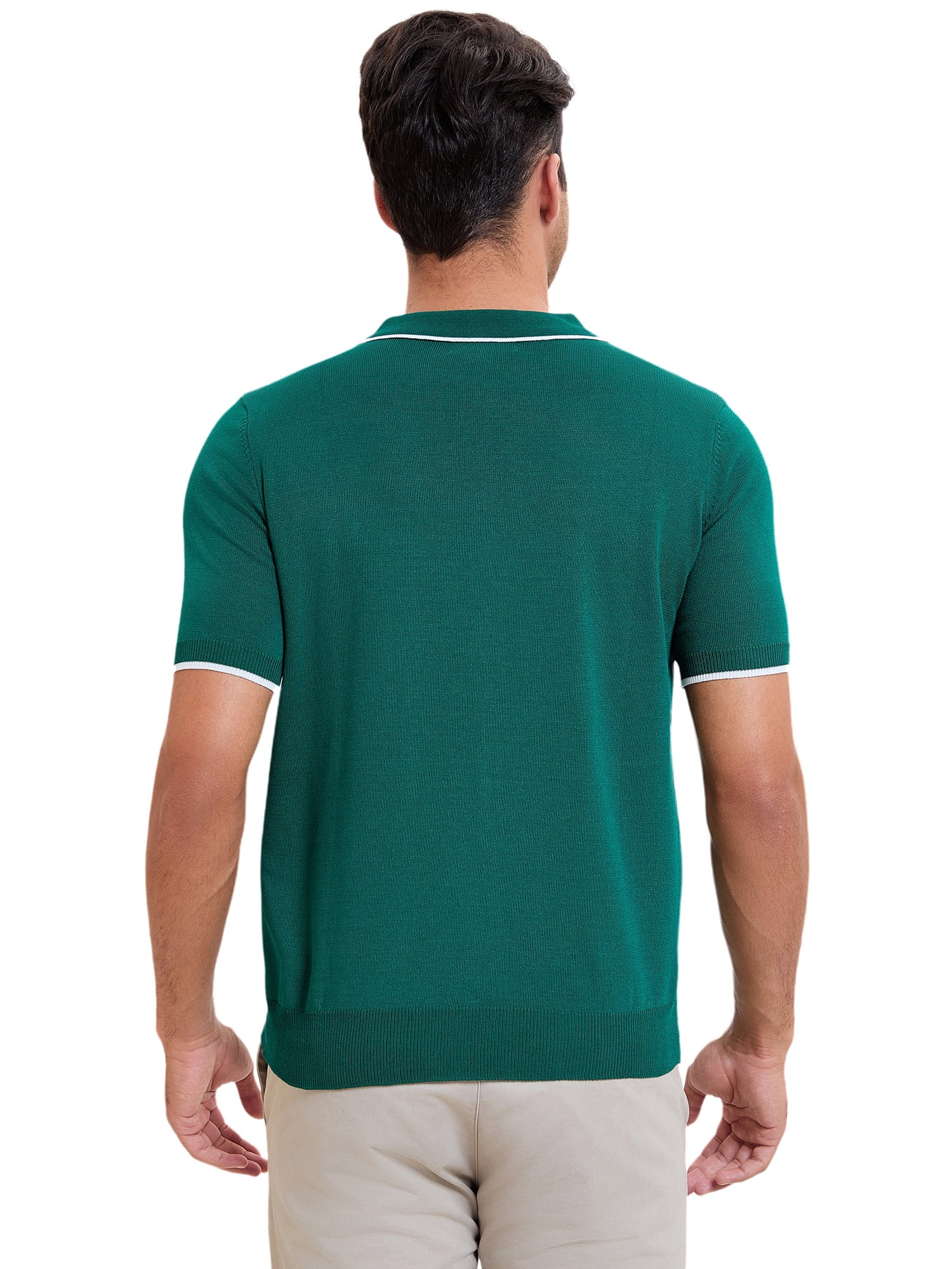 DARING DIVA Men's Formal Short Sleeved Zipper Slim Fit Classic Polo Shirts 2XL Green