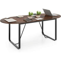 GOFLAME 71 Inches Executive Table, Oval Home Office Table with Cable Management Hole & Metal Frame, Seminar, Conference Table for 10 People, Large Business Furniture for Meeting Room