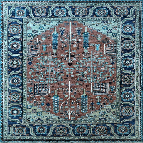 Ahgly Company Indoor Square Oriental Light Blue Industrial Area Rugs, 8' Square