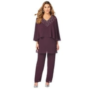 Roaman's Women's Plus Size Embellished Capelet Pant Set