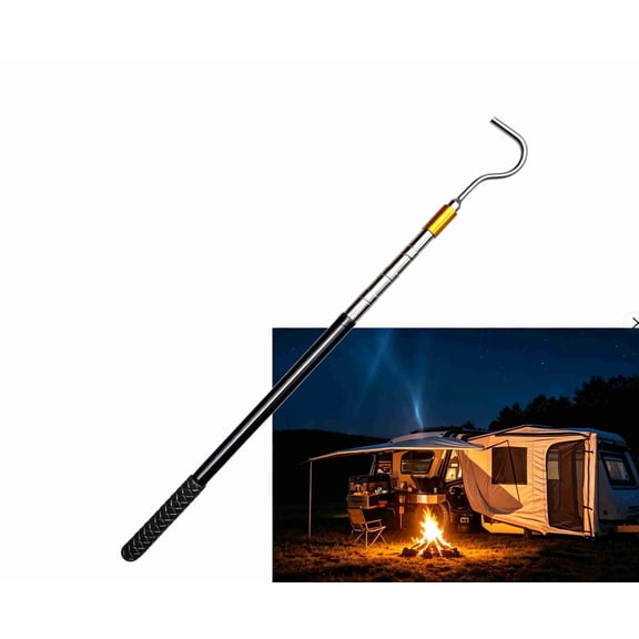 Tent Awning Opener, 58" RV Awning Telescopic with Rubber Handle, Metal Retractable RV Awning Non Slip, Multifunctional Pull Rod, Portable RV Accessories for Tent Shelter Canopy