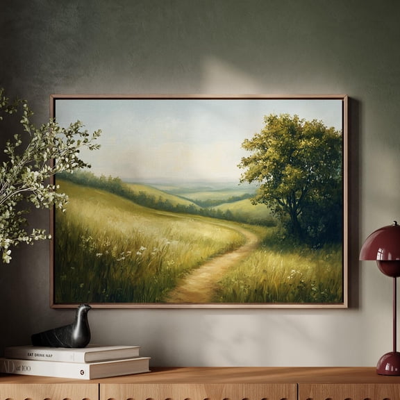 Golden Meadow Pathway – Serene Countryside Landscape Art, Rolling Hills Wall Decor, Peaceful Nature Print For Rustic Home Wall Art, Modern Wall Decor, 8x12 UNFRAMED