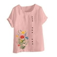 thumbnail image 4 of T-shirt for Women Plus Size Short Sleeve Button Floral Print Casual T-shirt Blouse Pink XXL, 4 of 4