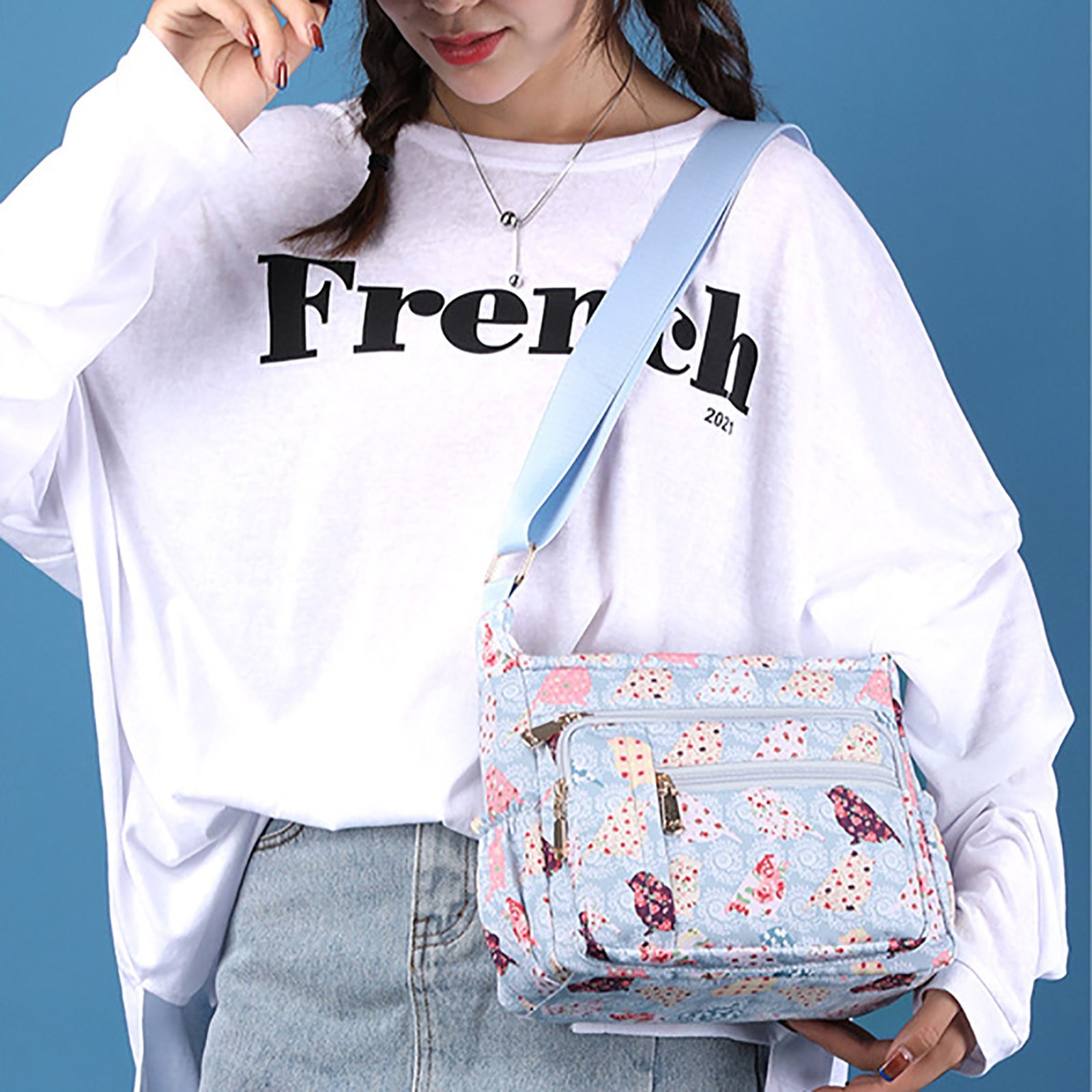 Women's Nylon Crossbody Bag Waterproof Shoulder Purse Multi Pocket Tote Handbag Travel Satchel Messenger Bag Large Capacity Black