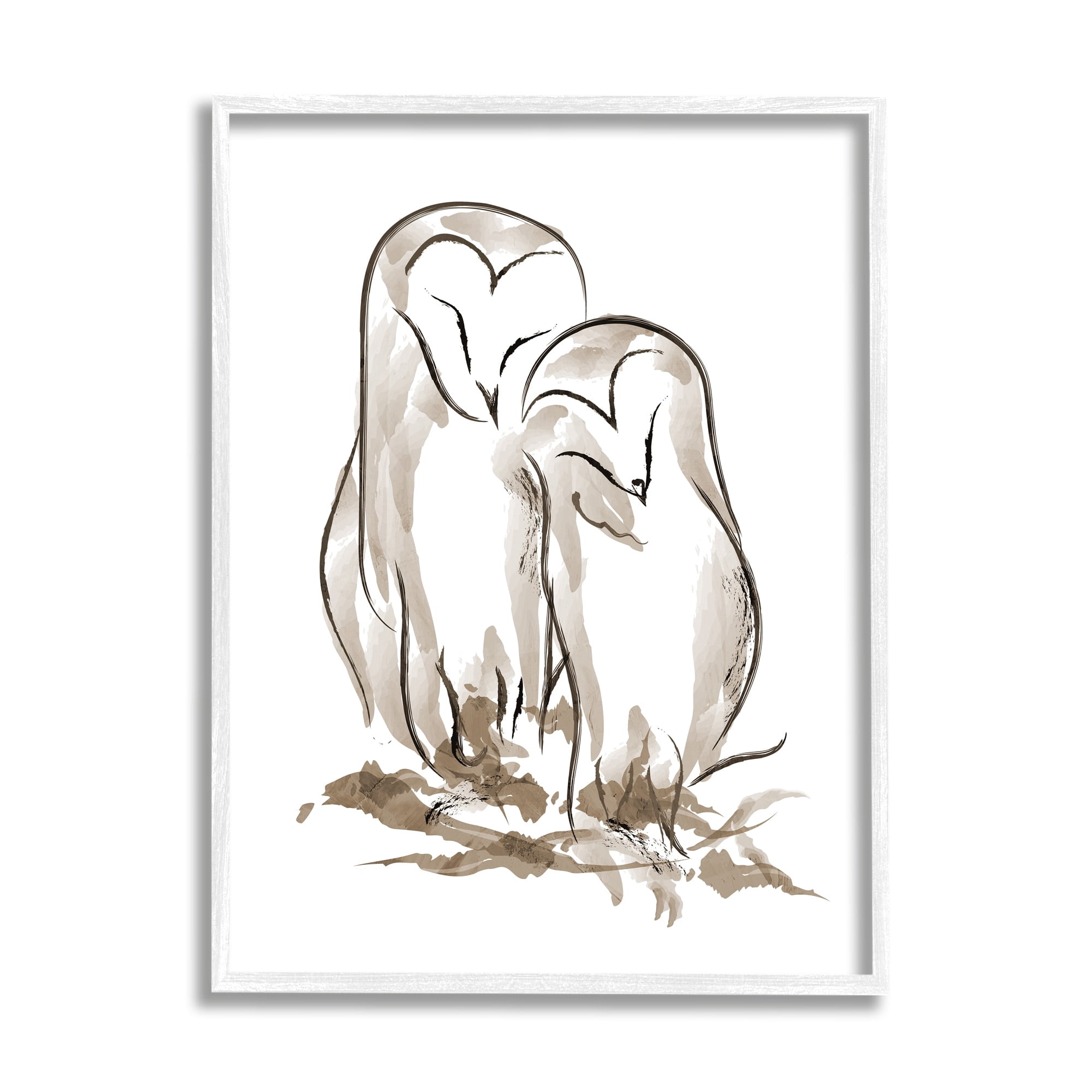 Stupell Industries Cuddling Owls Doodle Drawing Animals & Insects Painting White Framed Art Print Wall Art