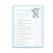 FIND THE GUEST Baby Shower Game — Pack of 25 — BOY Baby Shower Icebreaker Party Game, Guess Who Came to the party Game, BLUE Elephant Baby Shower Activity, Baby Shower Quiz Party Game, SKU G501-FTG