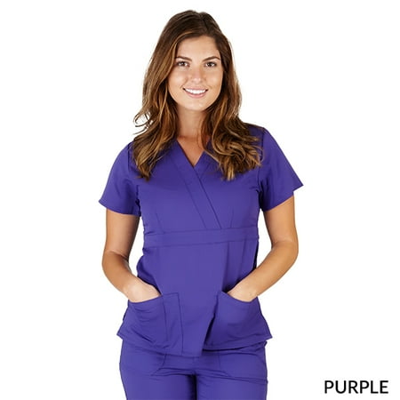 

M&M SCRUBS -Super Soft Medical Scrub Top Premium Womans Junior Fit 3 Pocket Mock Wrap Top