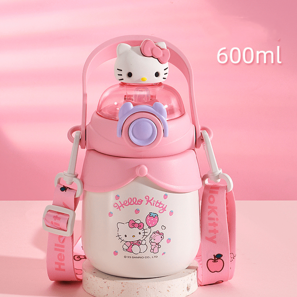 YOSENING 600ml Hello Kitty Cartoon Cat Thermos Cup - Vacuum Insulated Water Bottle with Straw QQH624-574
