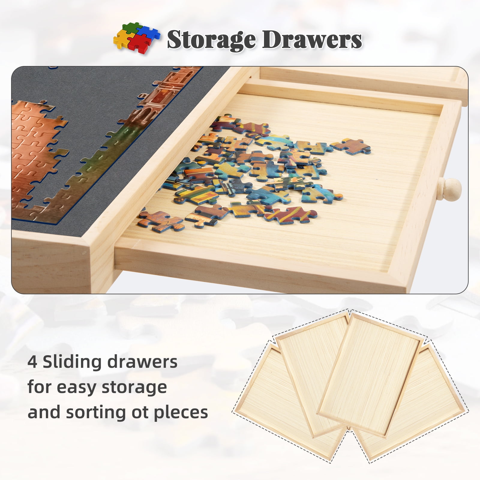 Puzzle Table Wooden Puzzle Table 1500 Piece Wooden Jigsaw Puzzle Table,4  Drawers Puzzle Board, Jigsaw Storage Table With Smooth Surface Mat ，Puzzle