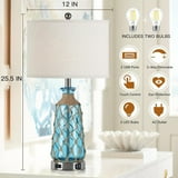 Cinkeda 25.6" Blue Table Lamps Set Of 2 With USB C+A Ports & AC Outlet For Coast