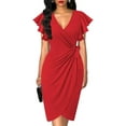 thumbnail image 2 of Women's Deep V Neck Ruffle Sleeve Sheath Casual Formal Party Work Faux Wrap Dress, 2 of 4