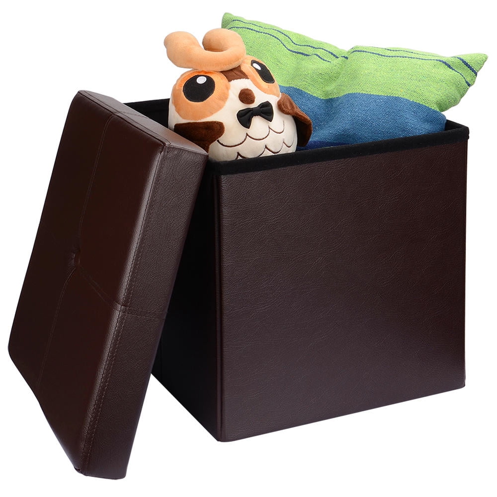 SortWise Folding Storage Ottoman Coffee Table Foot Rest Stool/Bench Seat, Faux Leather, Brown