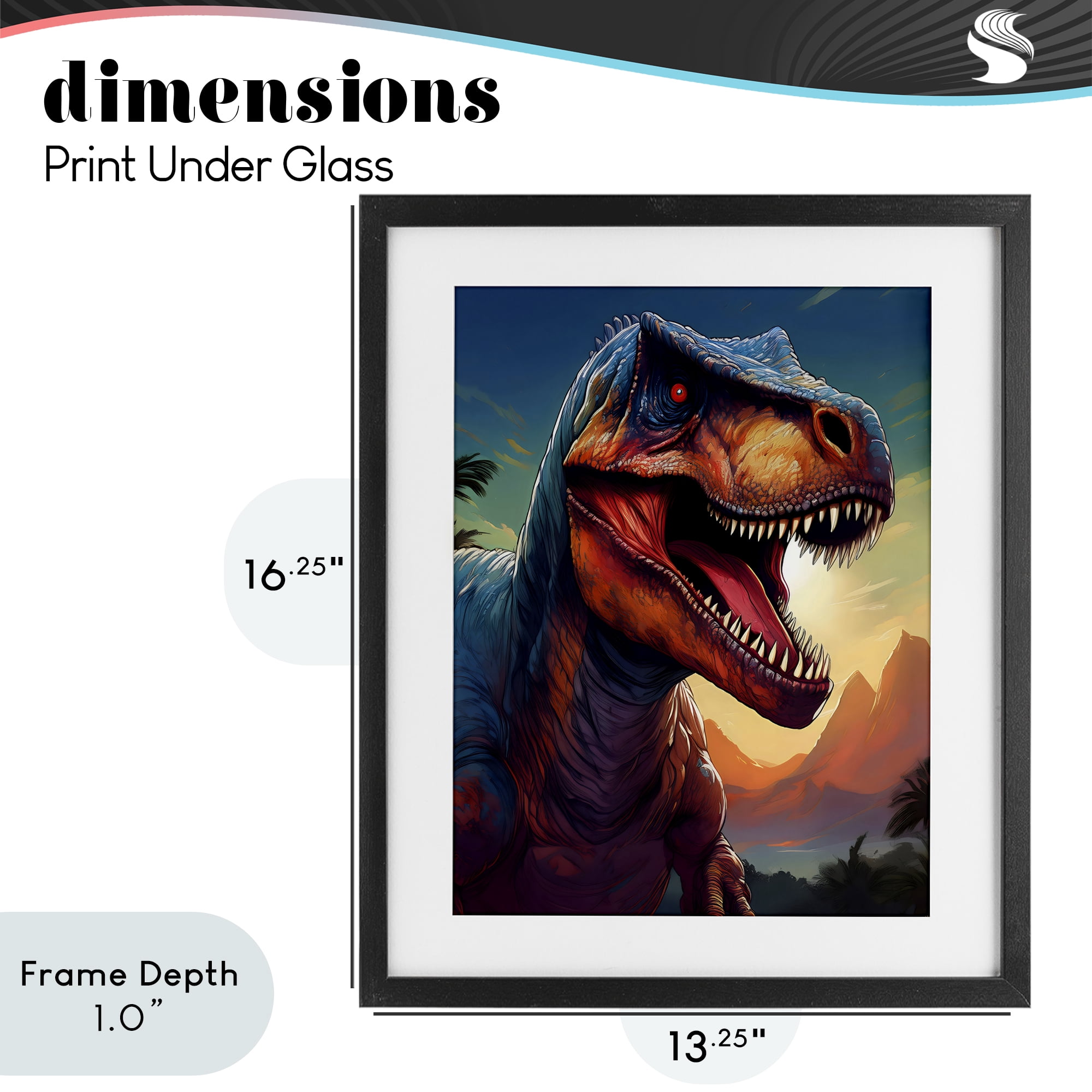 Stupell Industries Dinosaur with Sunset Landscape Black Framed Print Under Glass, design by Creative Studio