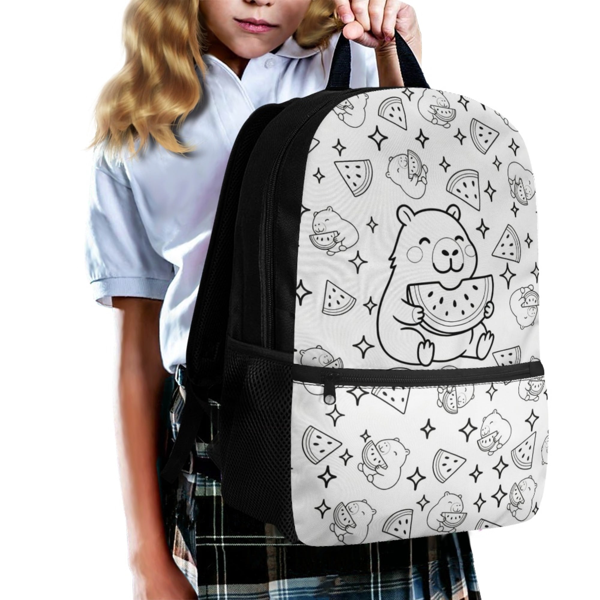 Uourmeti Lightweight 17 Inch Backpack for Travel Work, Stylish Durable Spacious Compartment School Backpack, Bear Watermelon Pattern
