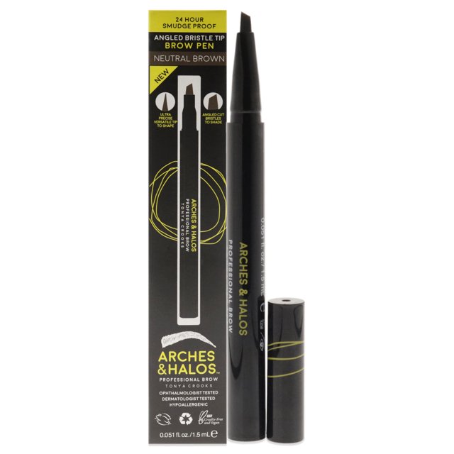 Lápiz de cejas Arches and Halos resistente al agua con punta de cerdas en ángulo Marrón neutro 0.051 oz