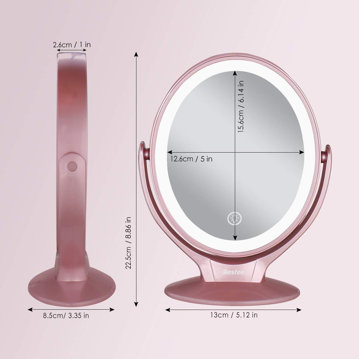 Aesfee LED Lighted Makeup Vanity Mirror Rechargeable,1x/7x Magnification  Double Sided 360 Degree Swivel Magnifying Mirror with Dimmable Touch  Screen, Portable Tabletop Illuminated Mirrors Rose Gold