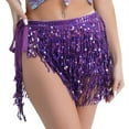 thumbnail image 2 of Fringe Sequin Mini Skirt for Women with Sparkly Belly Dance Performance Hip Scarf Wrap Tassel Performance Carnival Costume Purple One Size, 2 of 4