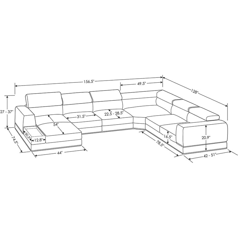 Wynn Leather Sectional Sofa with Adjustable Headrests - Right Chaise - Zuri