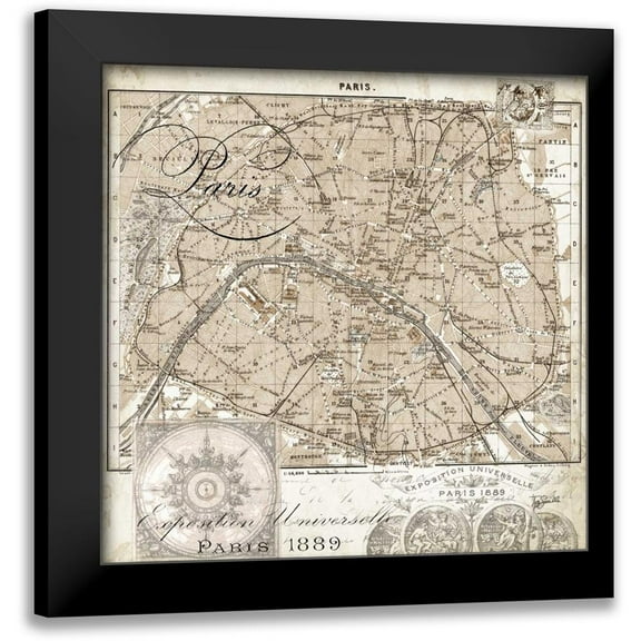 Tre Sorelle Studios 12x12 Black Modern Framed Museum Art Print Titled - Euro Map I