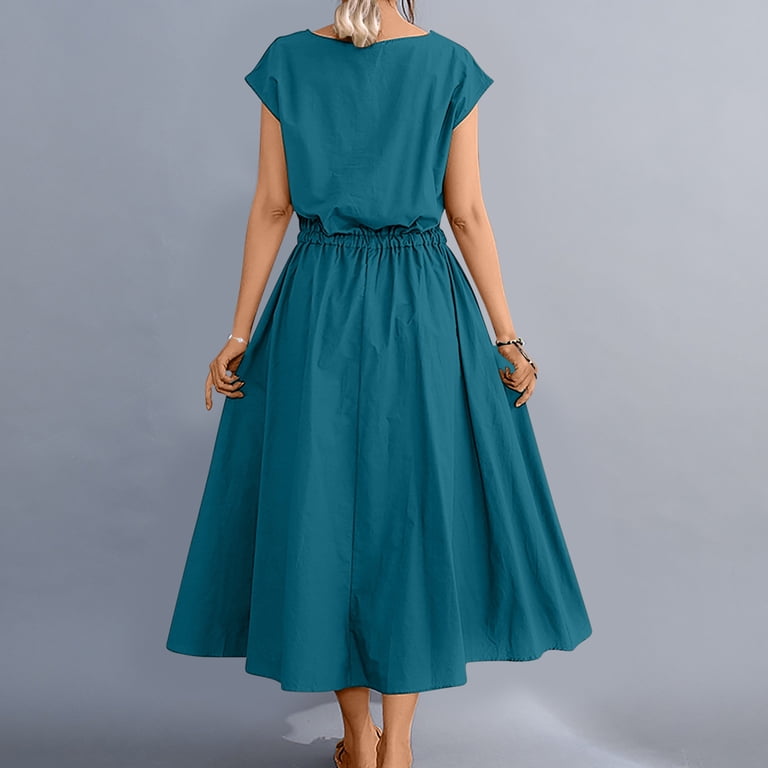chinese dress ladies Boho Drawstring Halter Neck Smocked Bust Long Puff Sleeve Dress main image 0