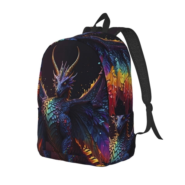 Easygdp Rainbow Wings Majestic Dragon Mochila de Lona Resistente para Laptop, Compatible con Laptops de 15 a 17 pulgadas, Ideal para Escuela, Trabajo y Viajes-Small