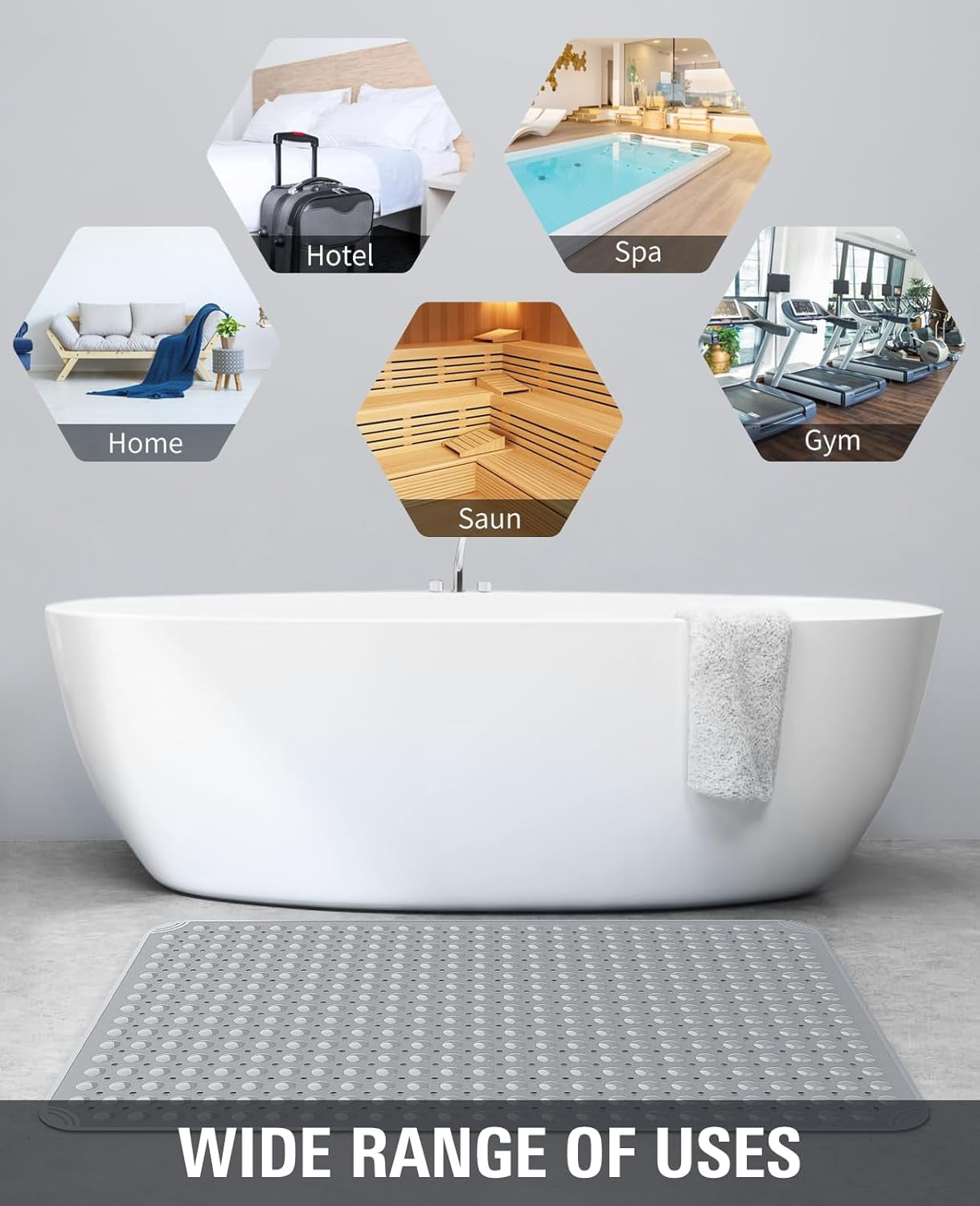 Yolife Shower Mat 31.5"x31.5" - TPE Non-Slip Bath Mat/Suction Cups & Drain Holes, Heavy Duty for Shower Stall, Odor-Free,Dark Grey