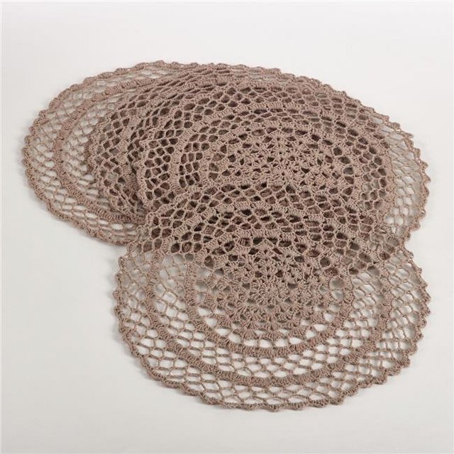SARO 8005.T15R Set de 4 Sets de Table Ronds 15 Po. Design Crochet - Taupe