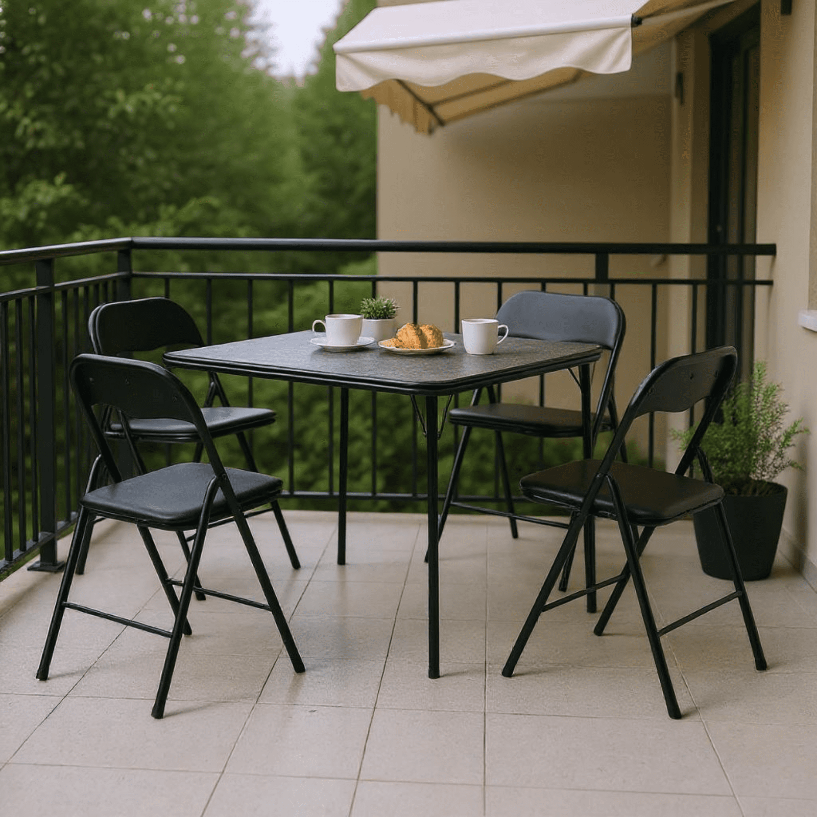 Homy Casa 5-Piece Patio Furniture Set with Folding Table and 2 Chairs, Outdoor Patio Set, Black