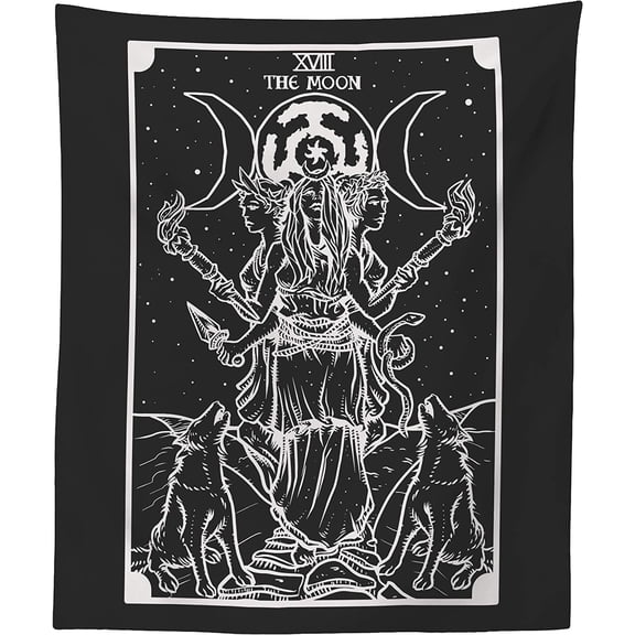 The Ghoulish Garb The Goddess Hecate In The Moon Tarot Card Tapestry Black & White Edition 60" x 50"