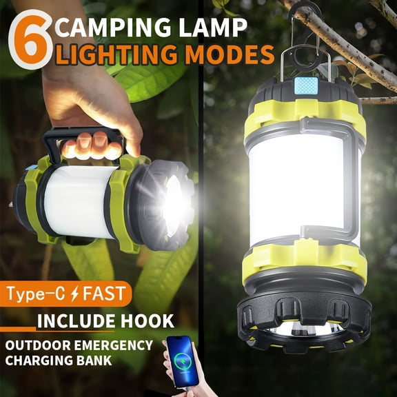 Buy One Get One Free Outdoor LED Hand Light Multi-functional Flashlight Handheld Emergency Light Type-c Rechargeable Camping Light for Mobile Phone Charging
