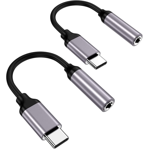 USB-C to 3.5mm Headphone Jack Adapter 2-Pack, Compatible with Pixel 4/3/2 XL, Samsung Galaxy S21/S20/Note 20/10, iPad Pro
