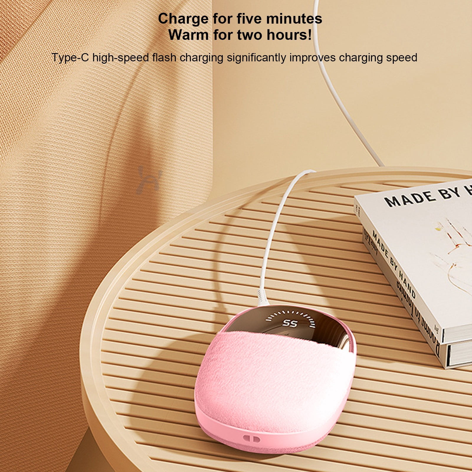SPOORYYO Intelligent Plush Hand Warmer with Digital Display and Three Temperature Settings, Portable and Rechargeable