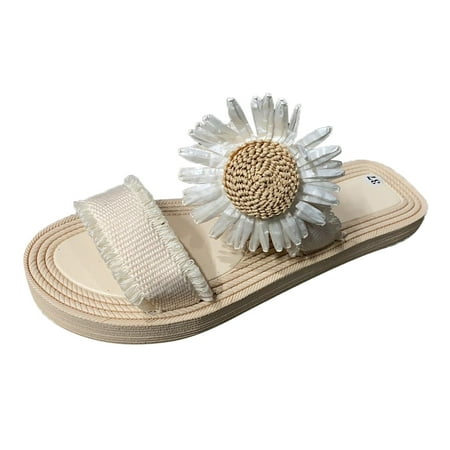 

Cathalem Fashion Women Beach Slip On Flowers Casual Open Toe Non Slip Flat Breathable Slippers Shoes Sandals White 41