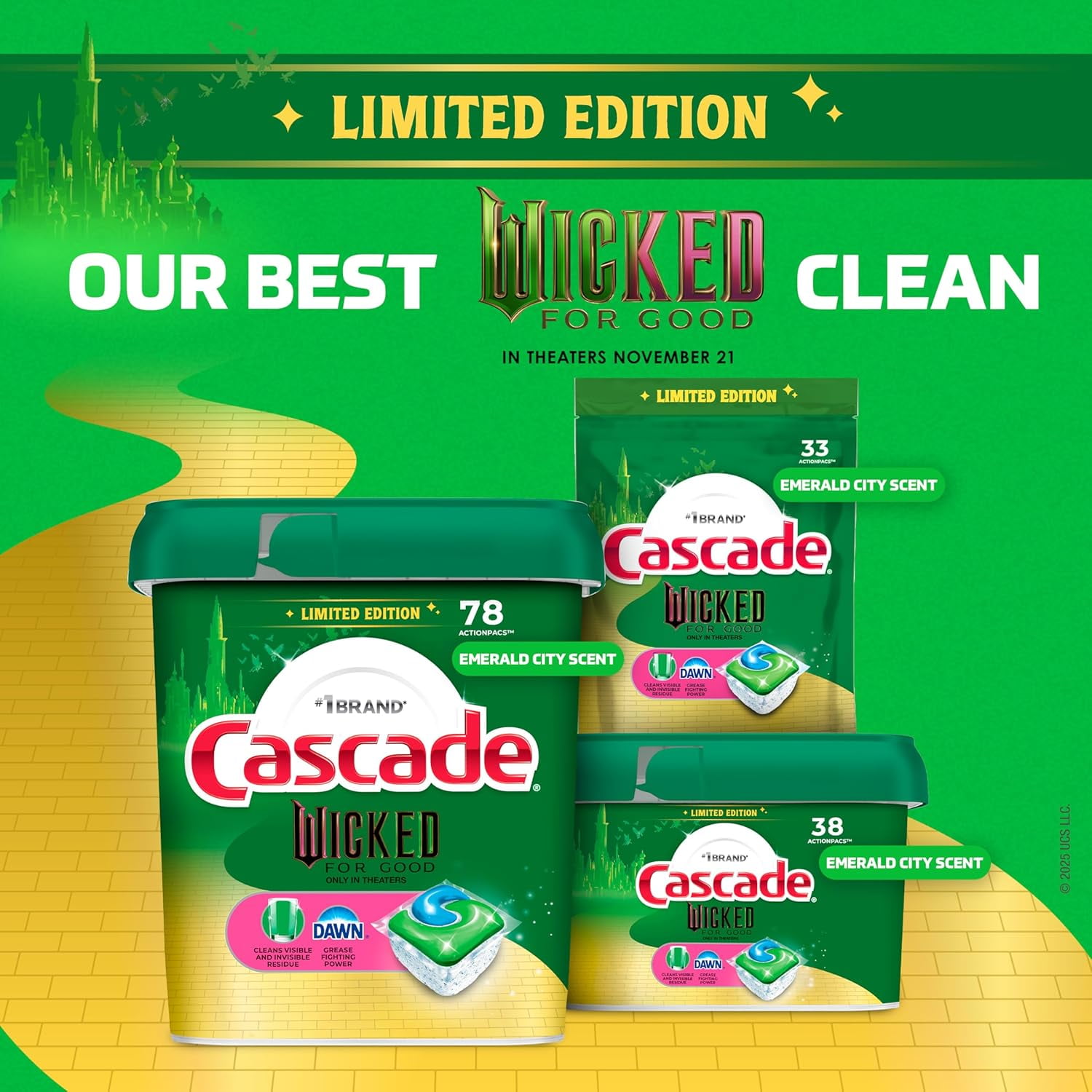 "Wicked: For Good" Limited Edition Complete Dishwasher Pods, Dishwasher Detergent, Dish Detergent Soap, Emerald City, 78 ct