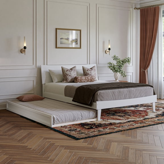 Phoenix Queen Solid Wood Platform Bed with Twin XL Trundle in White
