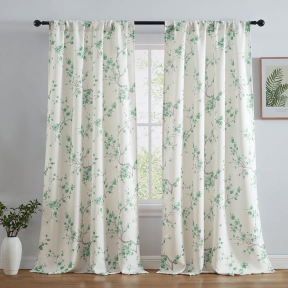 THD Yasmine Floral Room Darkening Rod Pocket Light Filtering Curtain Panels - Set of 2