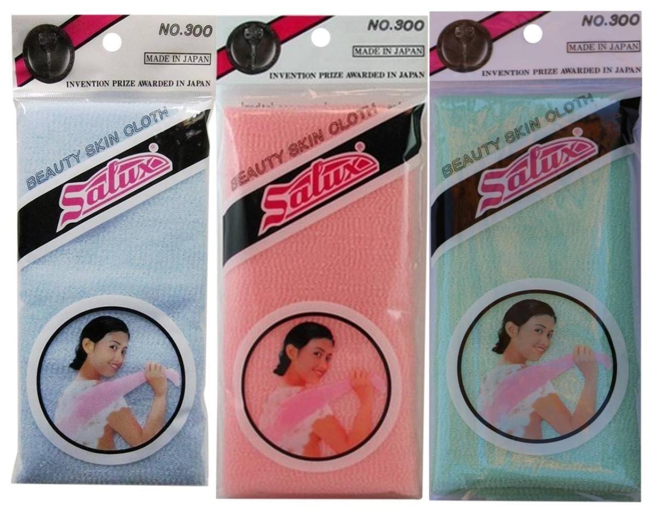 Salux Nylon bath towel blue yellow pink 3pc set Salux Nylon bath towel blue yellow pink 3pc set