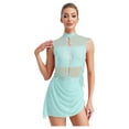 thumbnail image 3 of YiZYiF Womens Shiny Rhinestone Sleeveless Mesh Dance Dress Lyrical Dancewear Figure Skating Costume Light Blue XL, 3 of 7