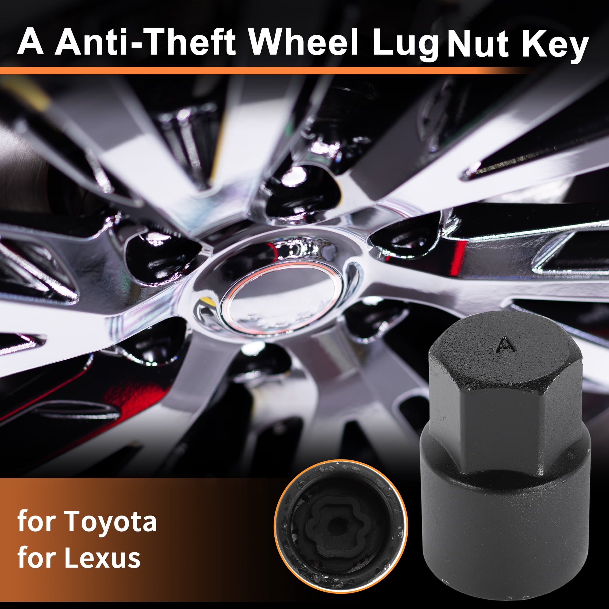 Unique Bargains Wheel Lock Lug Nut for Toyota Anti-Theft Key Socket Black A